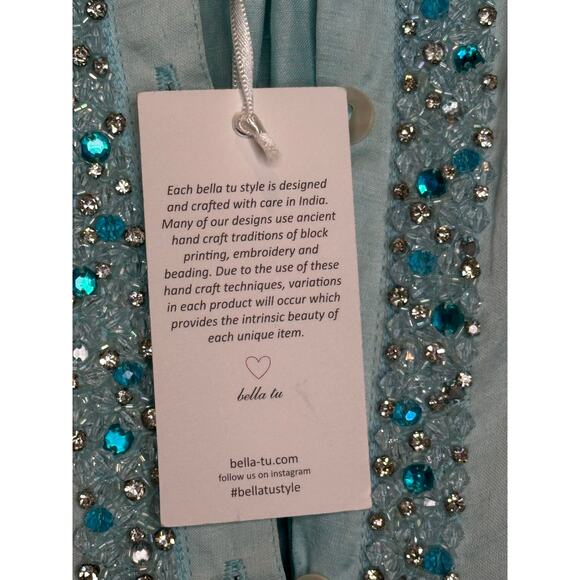 Bella Tu embellished 54" Kara caftan linen blend shirtdress size M $415 NWT - Picture 7 of 16